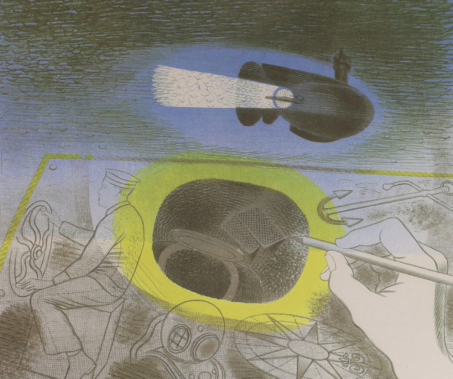 After Eric Ravilious, colour print, 'Submarine Dreams', 27.5 x 31cm